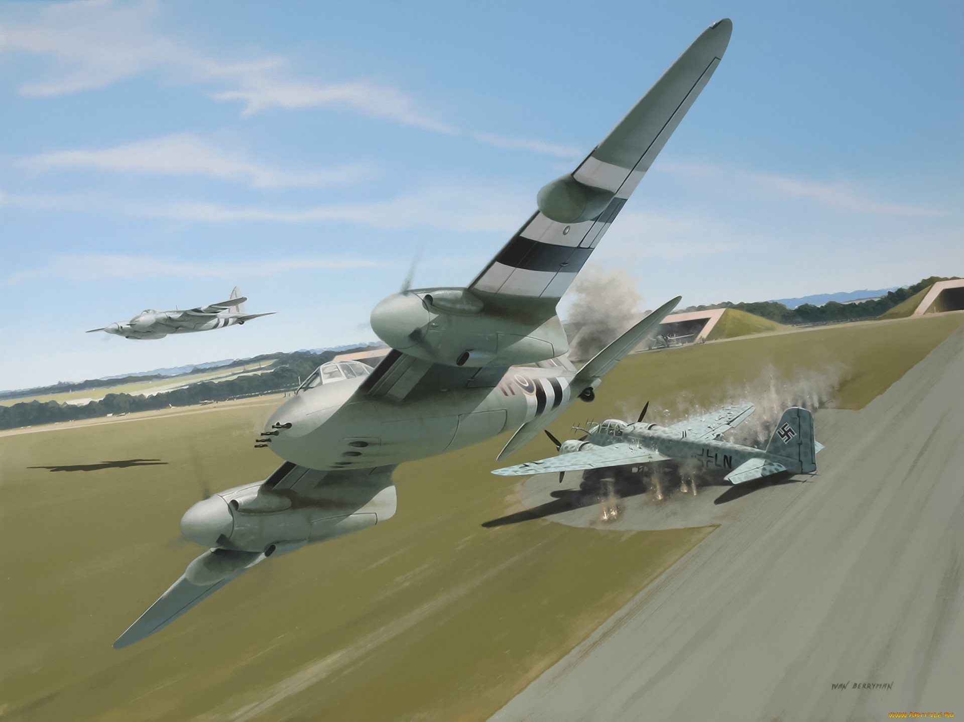 , 3, , v-graphic, painting, art, ww2, war, british, airplane, drawing, de, havilland, mosquito